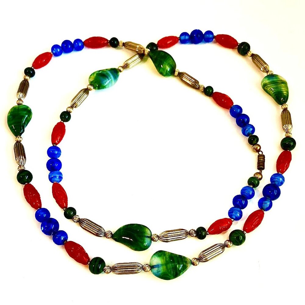 NWT ALEXANDRA'S ACCENTS Artisan Venetian Glass & Bronze Beaded Necklace 42"